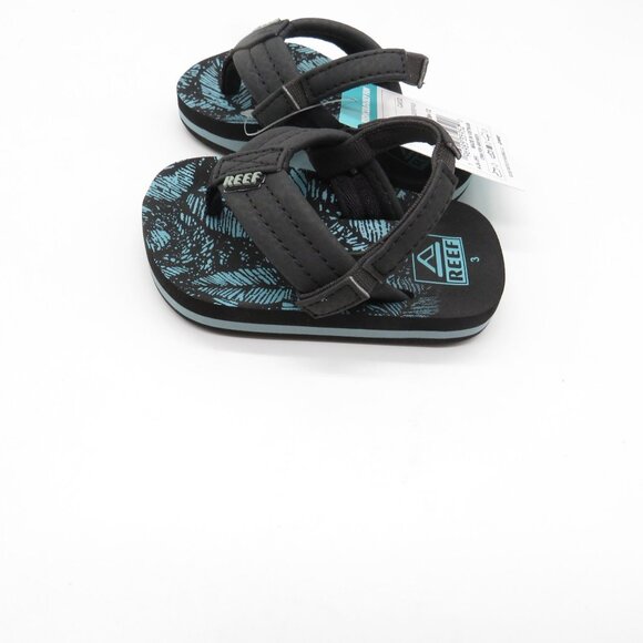 Reef Little Ahi Kids Sandals Size 3 Aquifer Palm Black Blue NEW - Picture 3 of 5